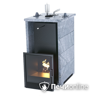 Газовая печь для бани ИзиСтим «Сочи» в трёхстороннем кожухе из талькохлорита в Златоусте