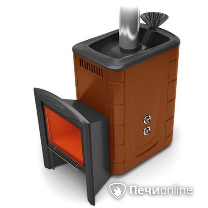 Дровяная банная печь TMF Гейзер 2014 Inox Витра с теплообменником терракота в Златоусте